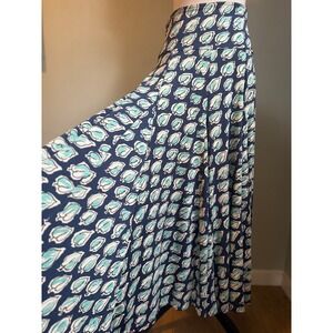 Anthropologie Lapis Navy Blue Leaf Maxi Skirt Small Stretchy Flared A-Line boho
